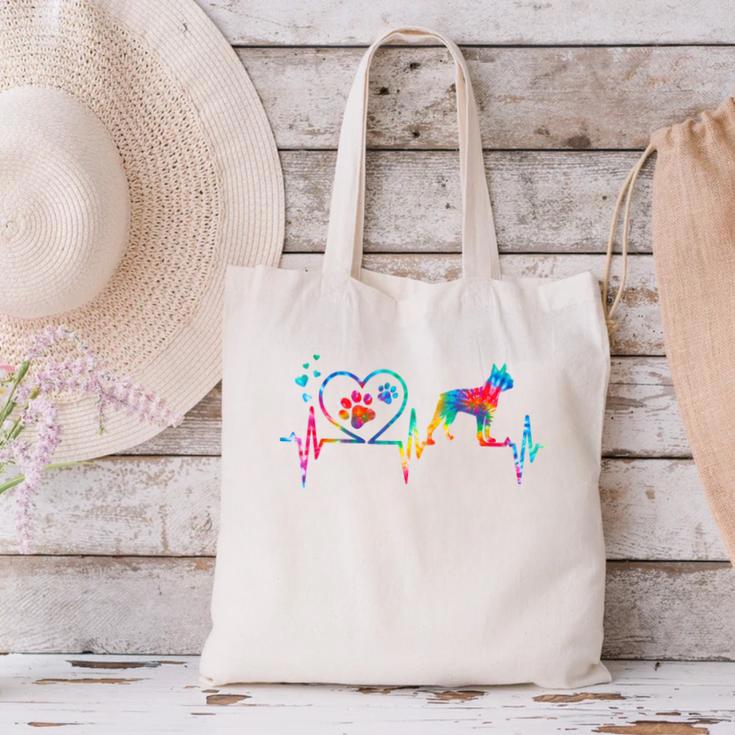 Boston Terrier Tie Dye Heartbeat Love Dog Men Women Canvas Tote Bag, gift for family, gift for coworker