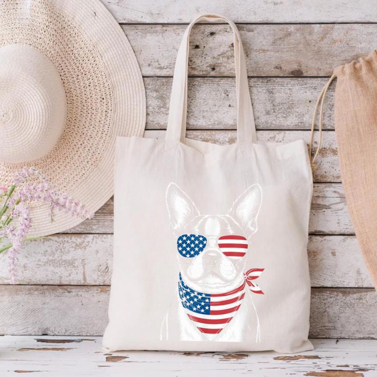 Boston Terrier USA Flag Sunglasses Patriotic 4th Of July Canvas Tote Bag, Patriotic Boston Terrier Tote Bags, Boston Terrier 4th Of July Tote Bags, gift for family, gift for coworker