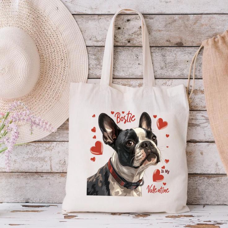 Boston Terrier Is My Valentine Cute Pet Dog Owner Valentine Canvas Tote Bag, gift for family, gift for coworker