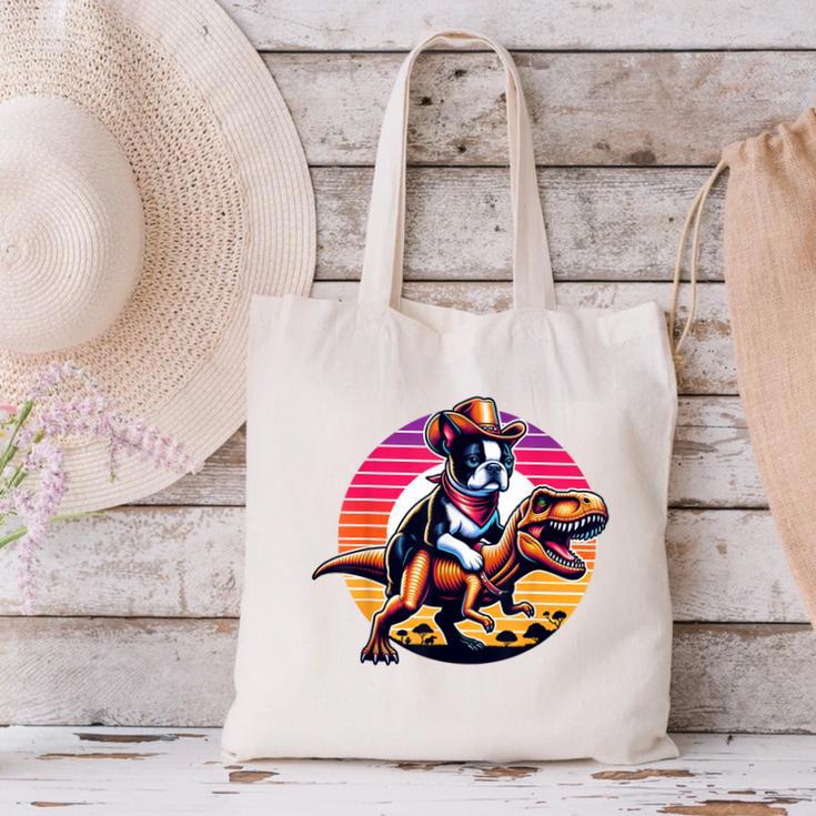 Boston Terrier Wearing A Cowboy Hat On T-Rex Canvas Tote Bag, gift for family, gift for coworker