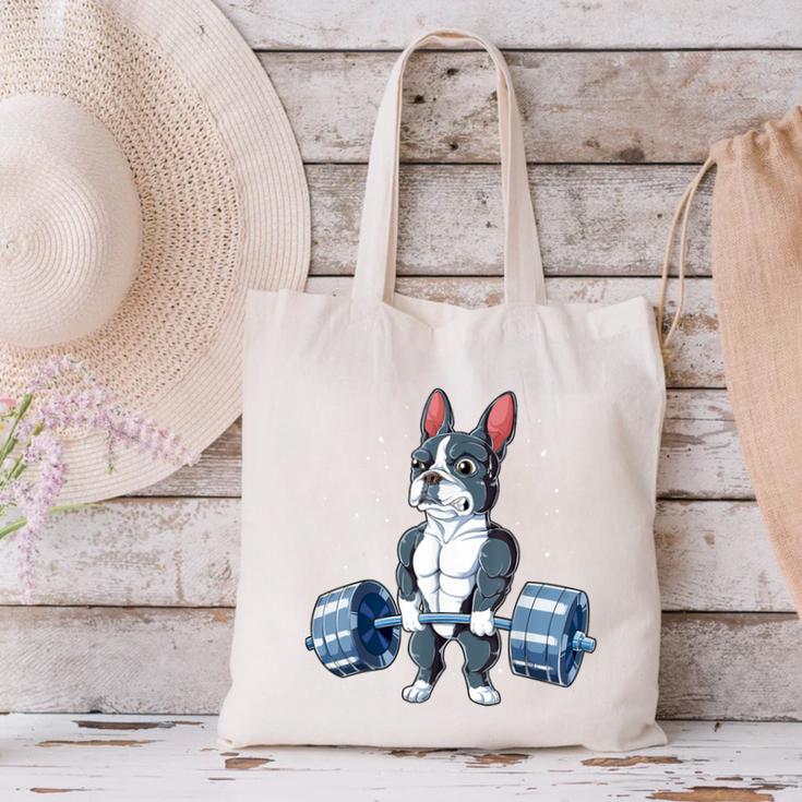 Boston Terrier Weightlifting Deadlift Men Fitness Gym Canvas Tote Bag, Boston Terrier Gym Tote Bags, gift for family, gift for coworker