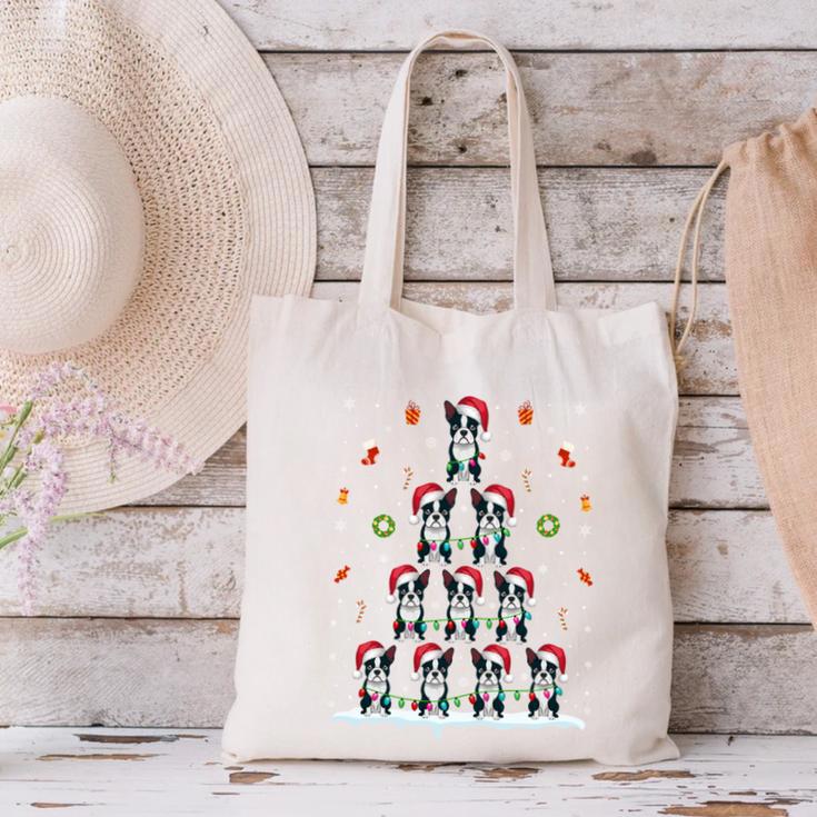 Boston Terrier Xmas Tree Lights For Men Women Boston Terrier Canvas Tote Bag, gift for family, gift for coworker