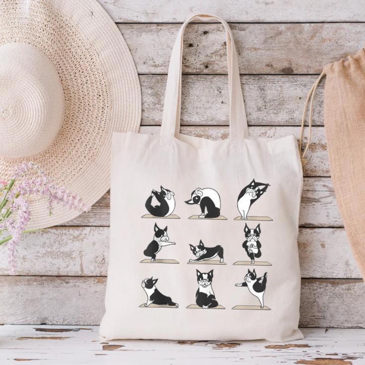 Boston Terriers Yoga Canvas Tote Bag, gift for family, gift for coworker