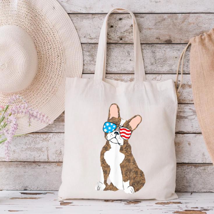 Brindle Boston Terrier Dog Patriotic Shirt USA Flag Canvas Tote Bag, Patriotic Boston Terrier Tote Bags, gift for family, gift for coworker