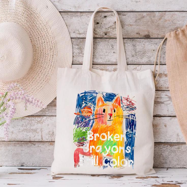 Broken Crayons Still Color Cat Teacher Canvas Tote Bag, gift for family, gift for coworker Broken Crayons Still Color Cat Teacher Canvas Tote Bag, gift for family, gift for coworker