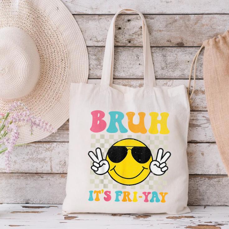 Bruh It's Fri-Yay Friday Weekend Smile Face Teacher Student Canvas Tote Bag, gift for family, gift for coworker