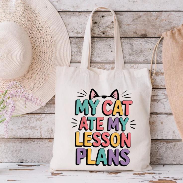 My Cat Ate My Lesson Plans Teacher Cat Humor Canvas Tote Bag, gift for family, gift for coworker My Cat Ate My Lesson Plans Teacher Cat Humor Canvas Tote Bag, gift for family, gift for coworker