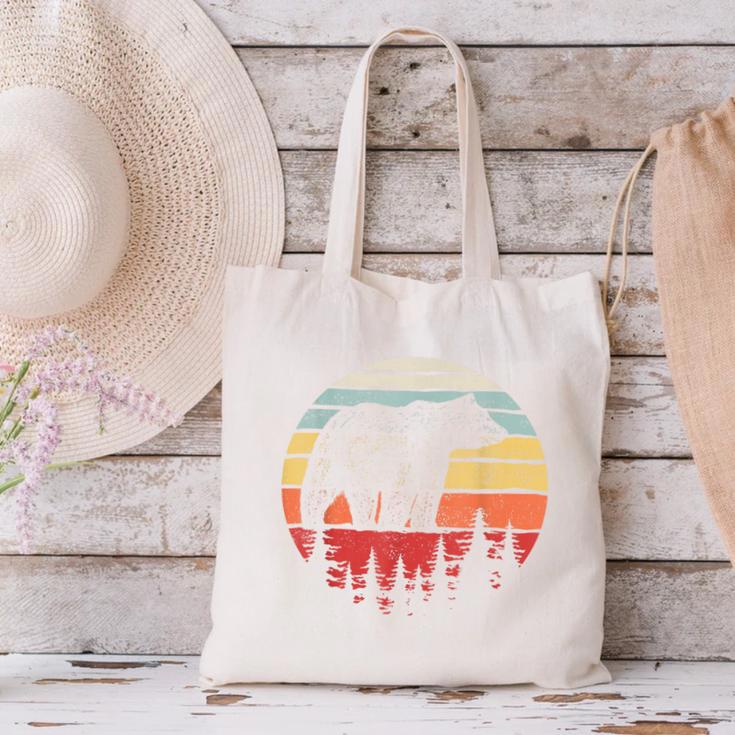 Catch Some Rays Vintage Retro Grizzly Bear Canvas Tote Bag, gift for family, gift for coworker