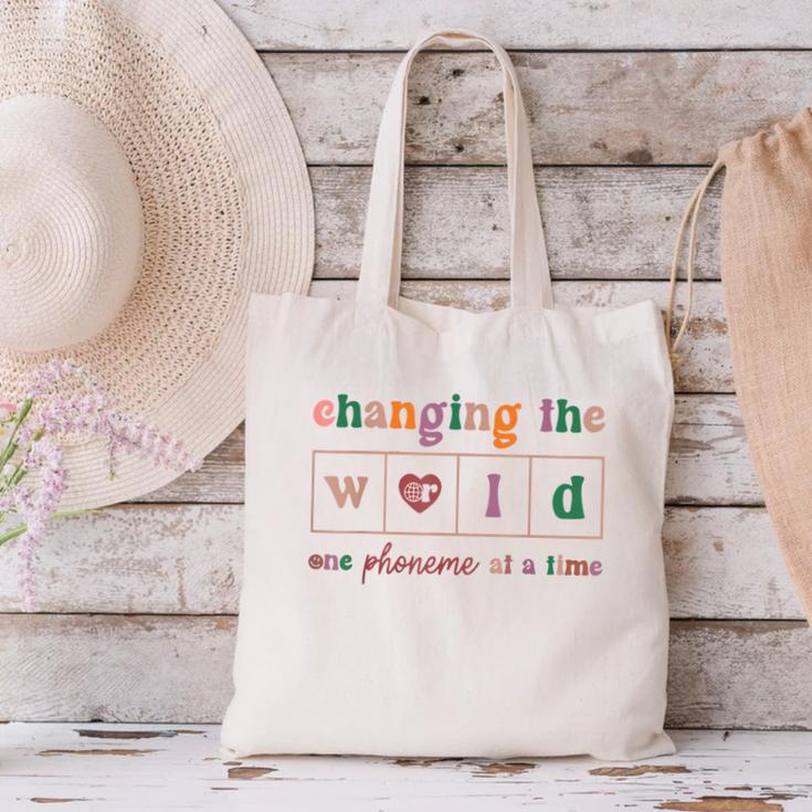 Changing The World One Phoneme At a Time Phonics Teacher Men Women Girls Kids Canvas Tote Bag, gift for family, gift for coworker
