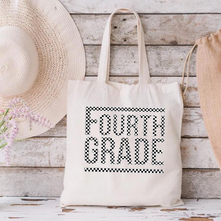 Checkered Fourth Grade Teacher Team Crew Back To School Canvas Tote Bag, gift for family, gift for coworker Checkered Fourth Grade Teacher Team Crew Back To School Canvas Tote Bag, gift for family, gift for coworker