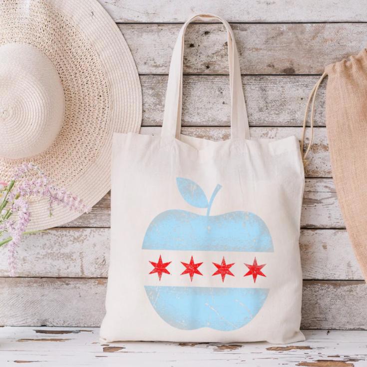 Chicago Flag Teacher School Cute Canvas Tote Bag, gift for family, gift for coworker Chicago Flag Teacher School Cute Canvas Tote Bag, gift for family, gift for coworker