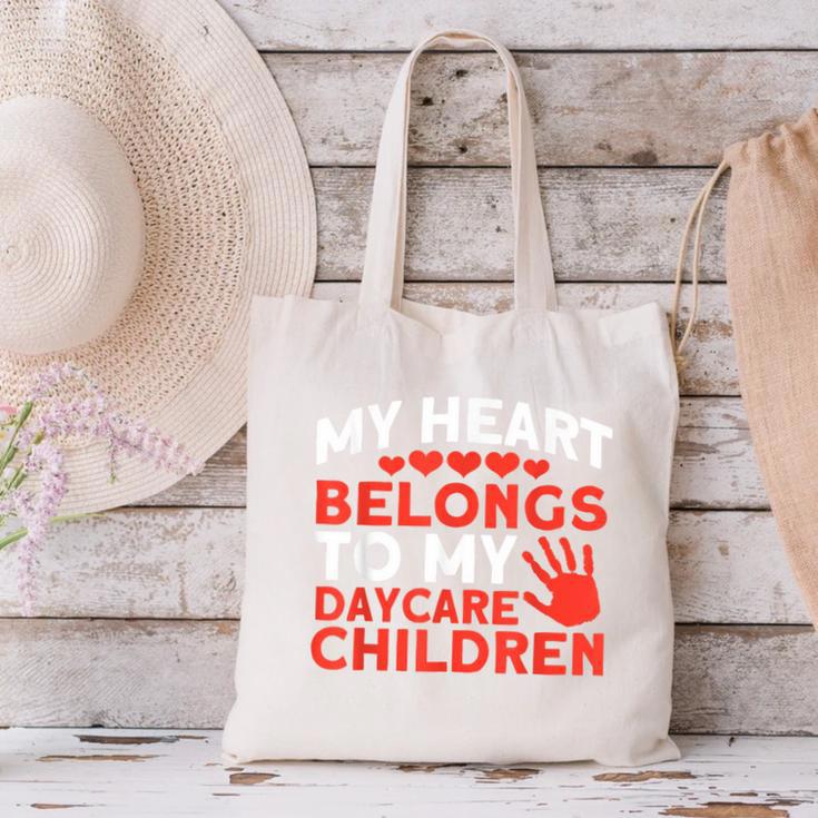 Childcare My Heart Belongs To Children Daycare Teacher Men Women Canvas Tote Bag, gift for family, gift for coworker