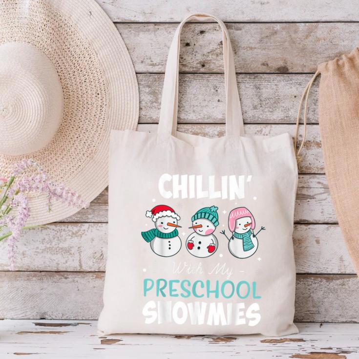 Chillin' With My Preschool Snowmies Teacher Christmas Men Women Kids Canvas Tote Bag, gift for family, gift for coworker
