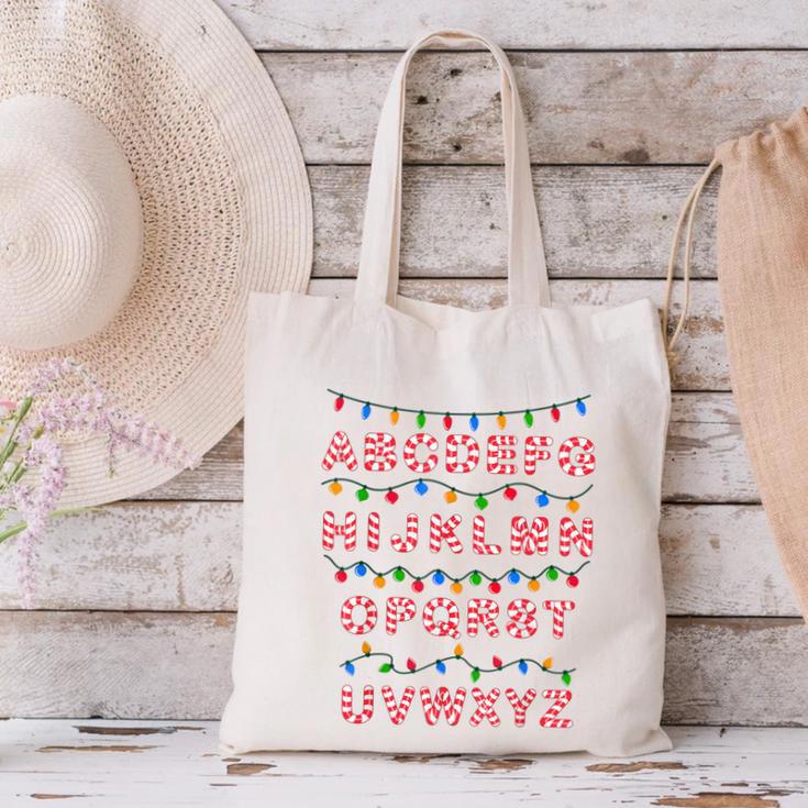 Christmas Alphabet Candy Cane Teachers Students Candy Cane For Men Women Kids Canvas Tote Bag, gift for family, gift for coworker Christmas Alphabet Candy Cane Teachers Students Candy Cane For Men Women Kids Canvas Tote Bag, gift for family, gift for coworker