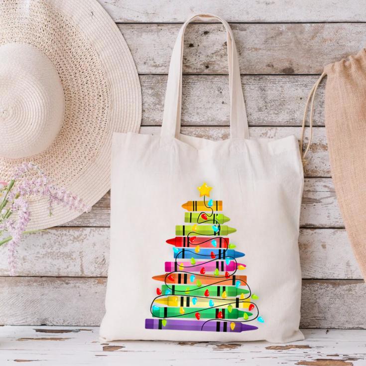 Christmas Tree Made Of Crayons School Teacher Life Student Canvas Tote Bag, gift for family, gift for coworker Christmas Tree Made Of Crayons School Teacher Life Student Canvas Tote Bag, gift for family, gift for coworker