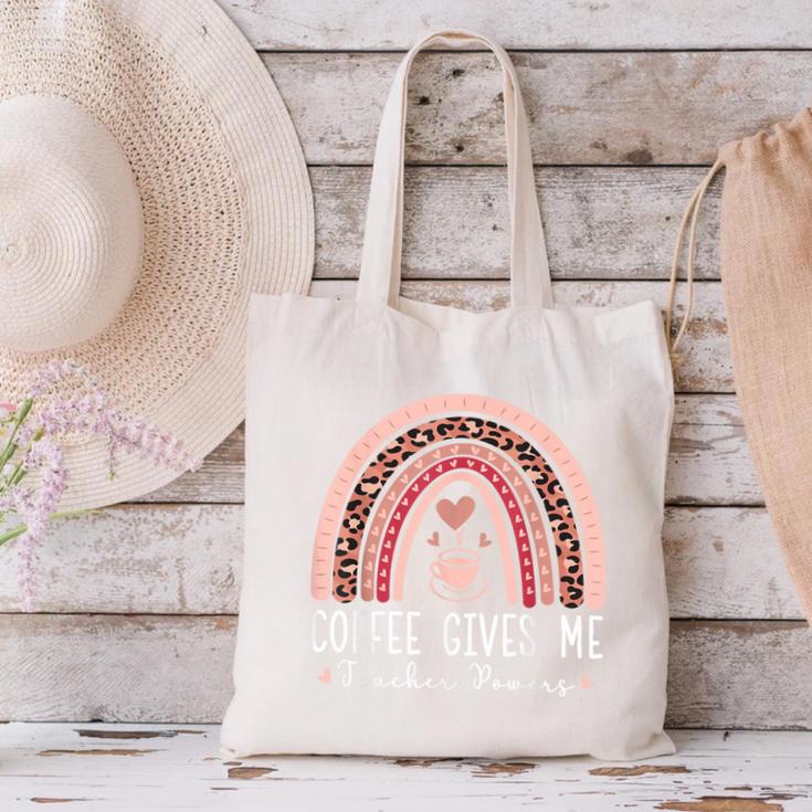 Coffee Gives Me Teacher Powers Leopard Rainbow Teacher Canvas Tote Bag, gift for family, gift for coworker Coffee Gives Me Teacher Powers Leopard Rainbow Teacher Canvas Tote Bag, gift for family, gift for coworker