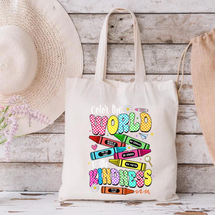 Color The World With Kindness Teacher Back To School Canvas Tote Bag, gift for family, gift for coworker