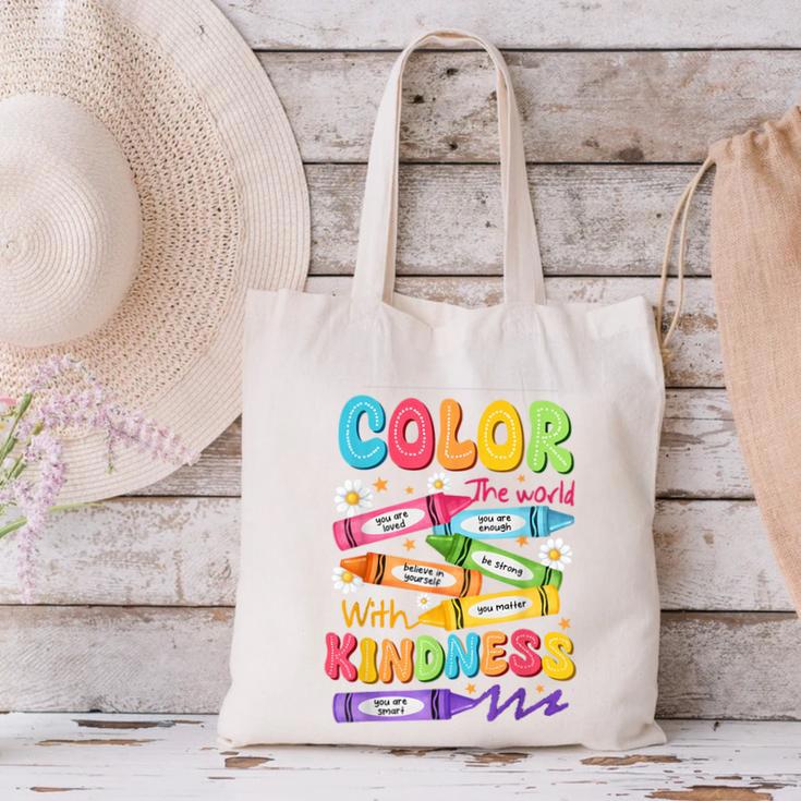 Color The World With Kindness Teachers Back To School Canvas Tote Bag, gift for family, gift for coworker