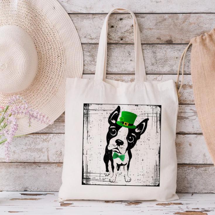 Cool Saint Patrick's Boston Terrier T Shirt For Dogs Lovers Canvas Tote Bag, gift for family, gift for coworker