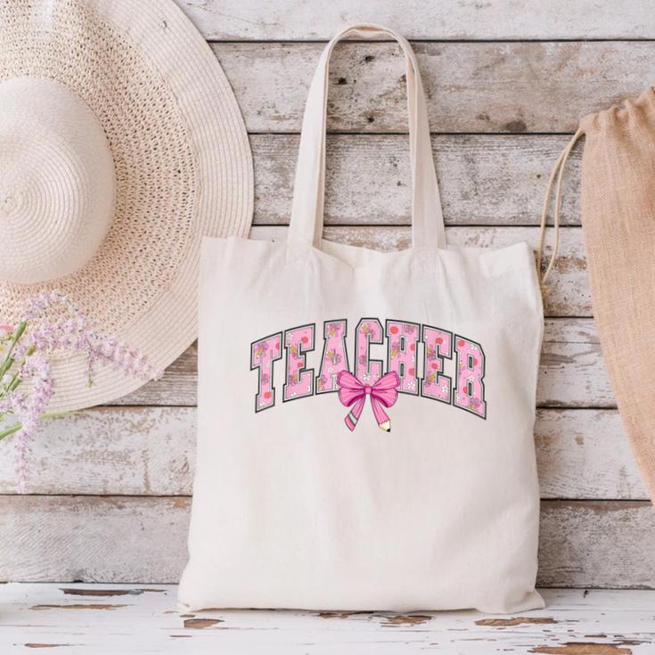Coquette Bow Back To School First Day Teacher Canvas Tote Bag, gift for family, gift for coworker