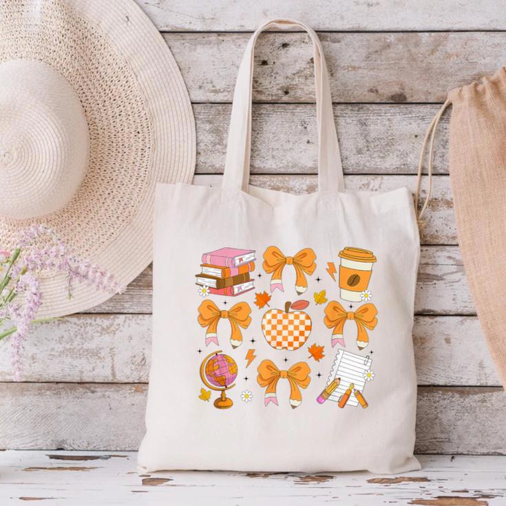 Coquette Bow Teacher Thanksgiving Fall Autumn Girls Women Canvas Tote Bag, gift for family, gift for coworker