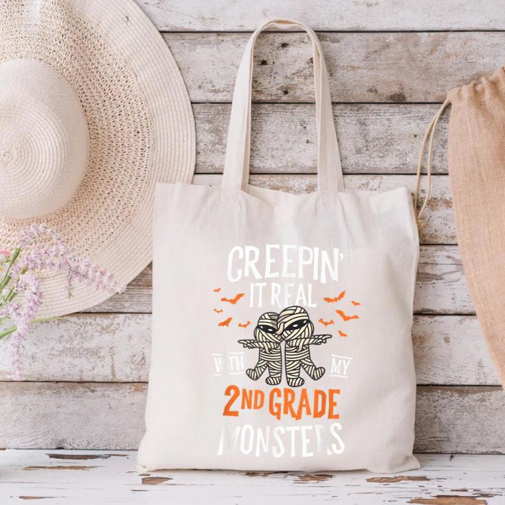 Creepin It Real With My 2nd Grade Monsters Halloween Teacher For Men Women Kids Canvas Tote Bag, 2nd Grade Teacher Tote Bags, gift for family, gift for coworker
