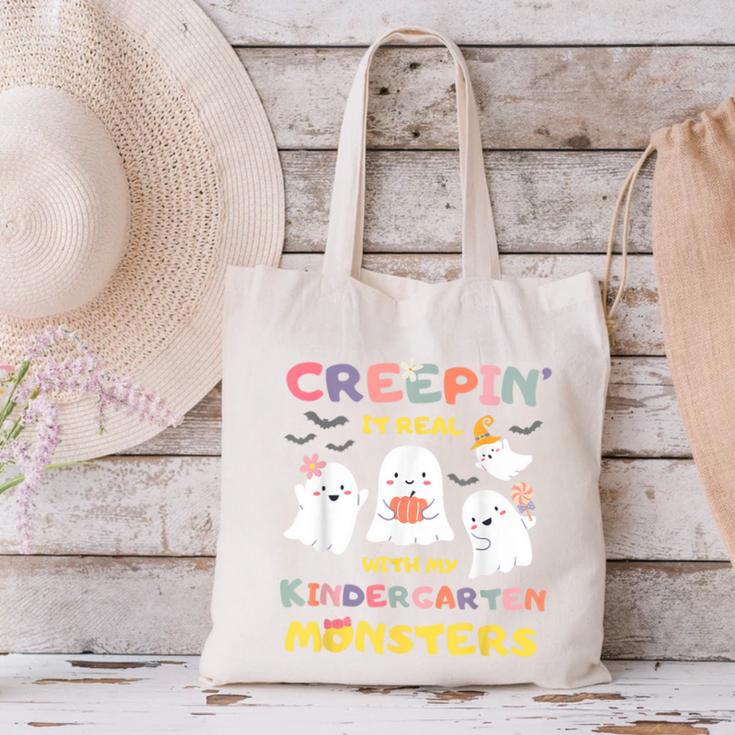 Creepin It Real With Kindergarten Monsters Halloween Teacher Canvas Tote Bag, gift for family, gift for coworker Creepin It Real With Kindergarten Monsters Halloween Teacher Canvas Tote Bag, gift for family, gift for coworker