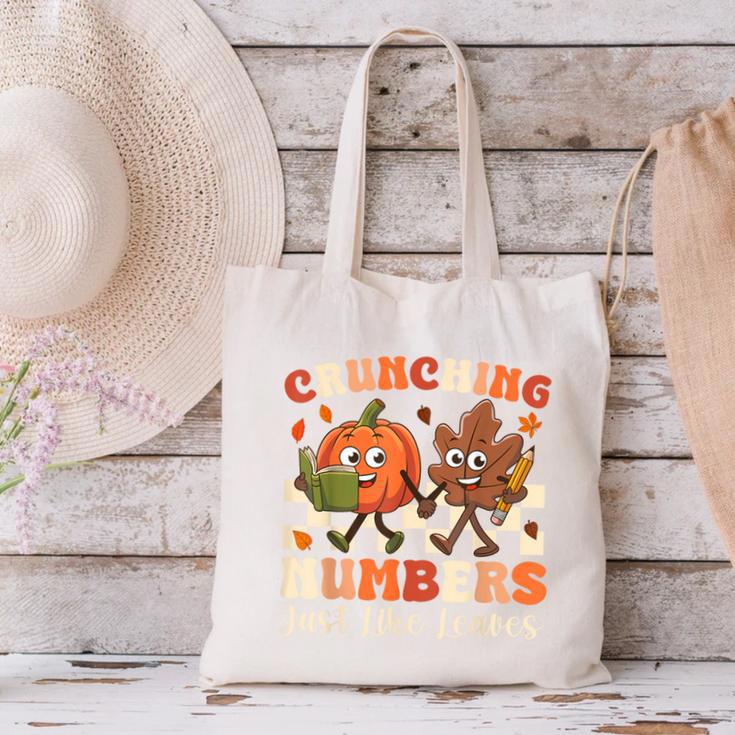Crunching Numbers Just Like Leaves Pumpkin Fall Teacher Canvas Tote Bag, gift for family, gift for coworker