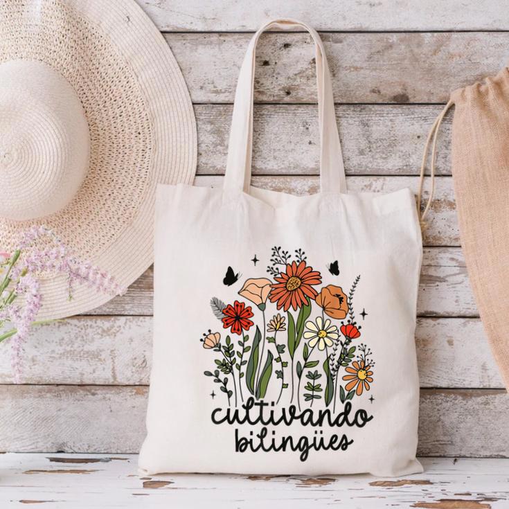 Cultivando Bilingues Dual Language Crew Bilingual Teacher Men Women Girls Kids Canvas Tote Bag, gift for family, gift for coworker
