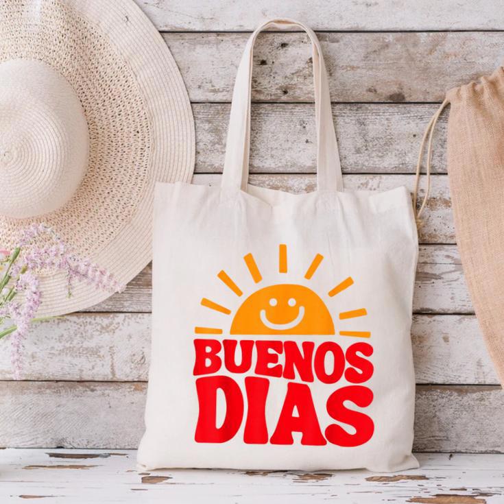 Cute Bilingual Spanish Teacher Buenos Dias Sunshine Canvas Tote Bag, gift for family, gift for coworker