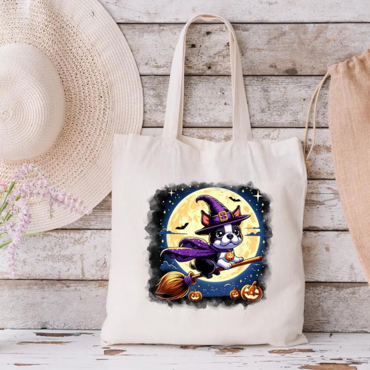 Cute Boston Terrier Halloween Costume Dog Lover Women Girls Canvas Tote Bag, Boston Terrier Halloween Tote Bags, gift for family, gift for coworker