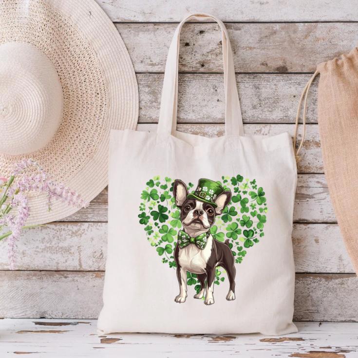 Cute Boston Terrier Shamrock St Patrick's Day Dog Lover Men Women Kids Canvas Tote Bag, gift for family, gift for coworker