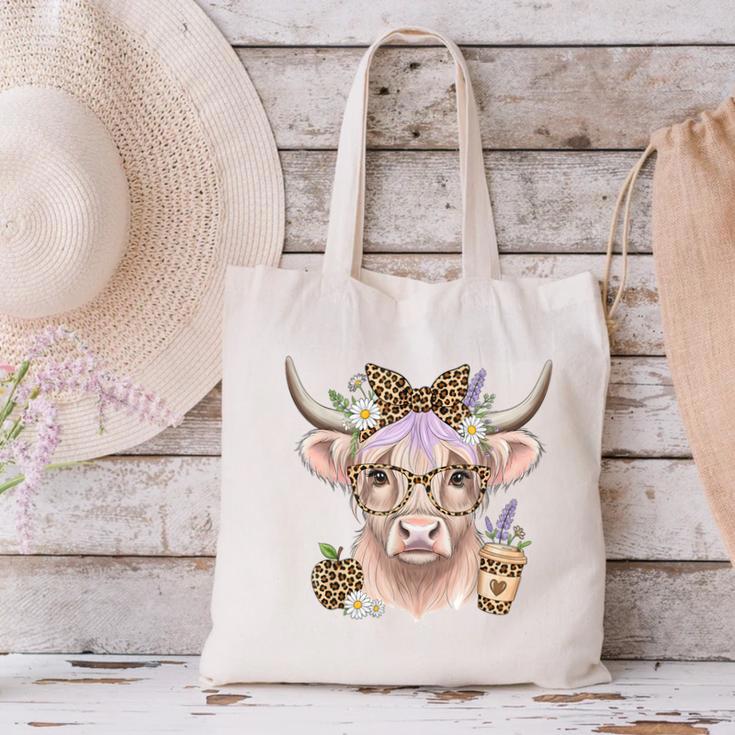 Cute Floral Highland Cow Back To School For Women Teacher Canvas Tote Bag, gift for family, gift for coworker Cute Floral Highland Cow Back To School For Women Teacher Canvas Tote Bag, gift for family, gift for coworker