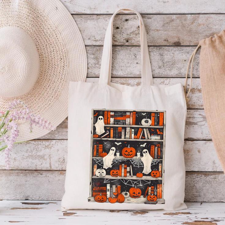 Cute Ghost Book Reading Books Lover Spooky Teacher Halloween Canvas Tote Bag, gift for family, gift for coworker