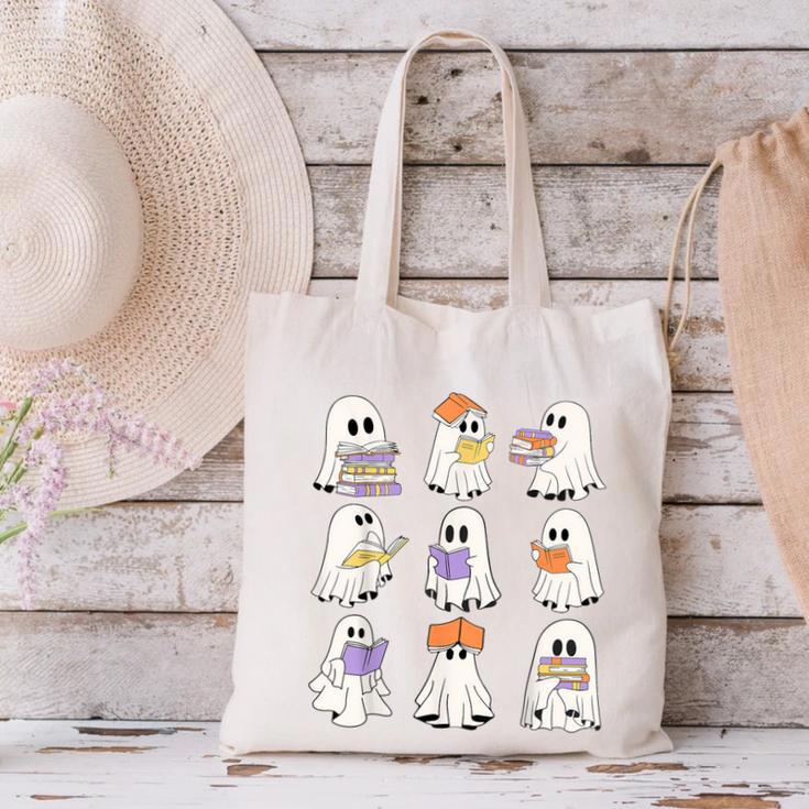 Cute Ghost Reading Books Teacher Halloween Reading Men Women Kids Canvas Tote Bag, gift for family, gift for coworker Cute Ghost Reading Books Teacher Halloween Reading Men Women Kids Canvas Tote Bag, gift for family, gift for coworker