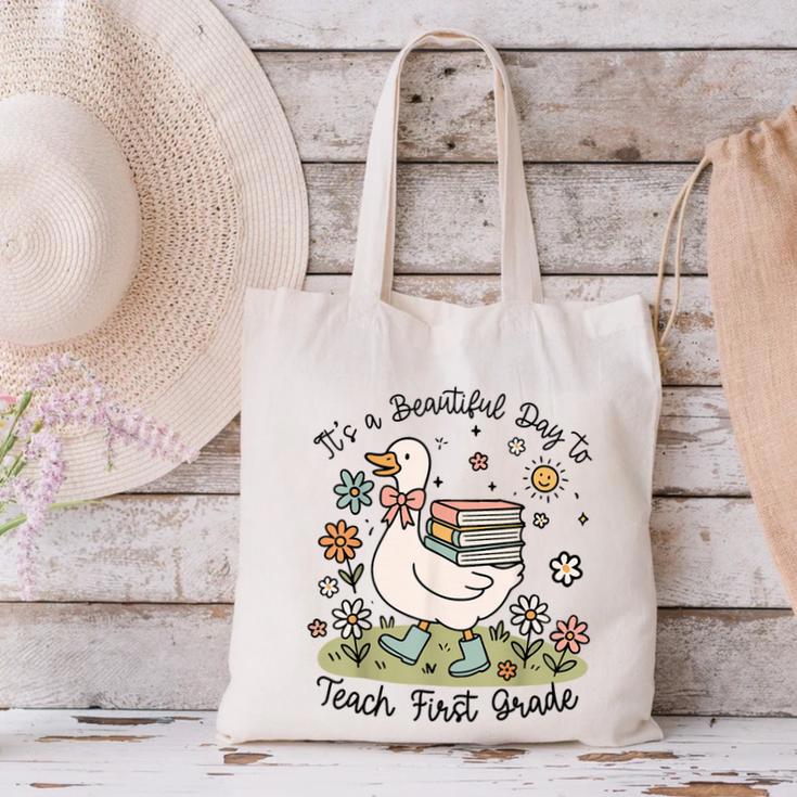 Cute Goose It's A Beautiful Day To Teach 1st Grade Teacher Canvas Tote Bag, gift for family, gift for coworker Cute Goose It's A Beautiful Day To Teach 1st Grade Teacher Canvas Tote Bag, gift for family, gift for coworker