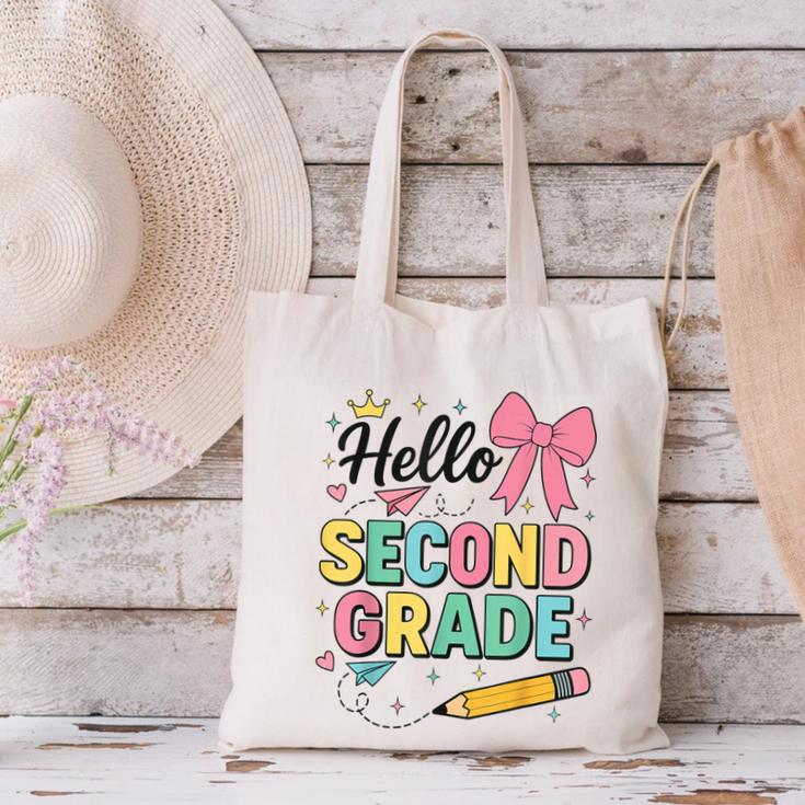 Cute Hello Second Grade Back To School Coquette Teacher Girl Canvas Tote Bag, gift for family, gift for coworker