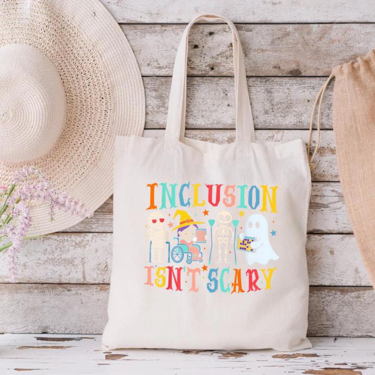 Cute Inclusion Isn't Scary Teacher Skeleton Ghost Halloween Canvas Tote Bag, gift for family, gift for coworker Cute Inclusion Isn't Scary Teacher Skeleton Ghost Halloween Canvas Tote Bag, gift for family, gift for coworker