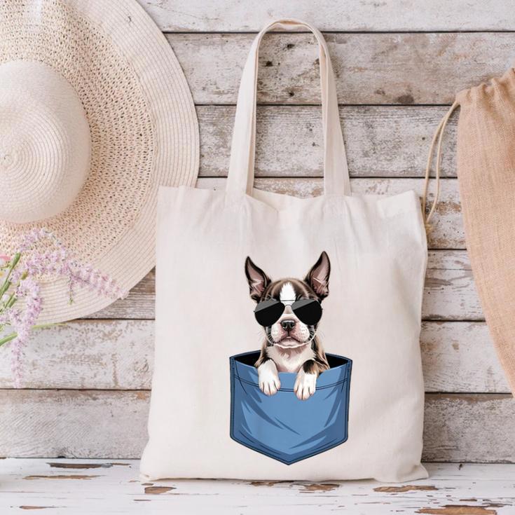 Cute Pocket Boston Terrier Lover Dog Mom Canvas Tote Bag, Boston Terrier Mom Tote Bags, gift for family, gift for coworker