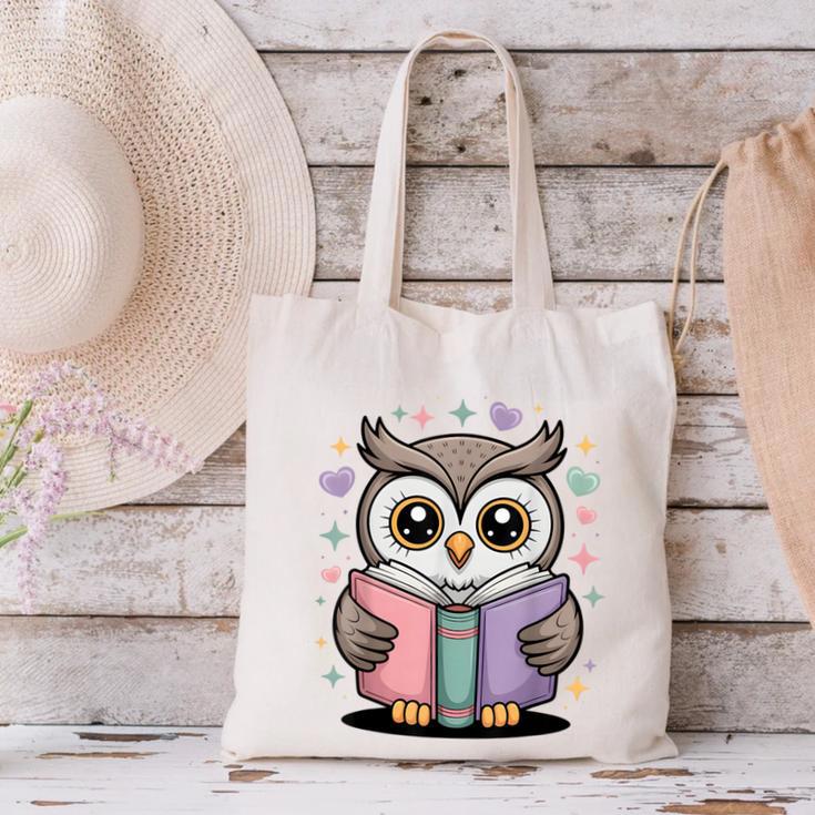 Cute Reading Owl Book Lover Teacher Librarian Bookworm Canvas Tote Bag, gift for family, gift for coworker