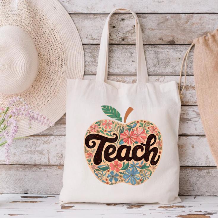 Cute Teacher With Apple Retro Teacher Kids Back To School Canvas Tote Bag, gift for family, gift for coworker