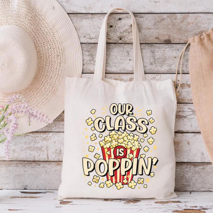 Cute Teacher Popcorn Day Canvas Tote Bag, gift for family, gift for coworker