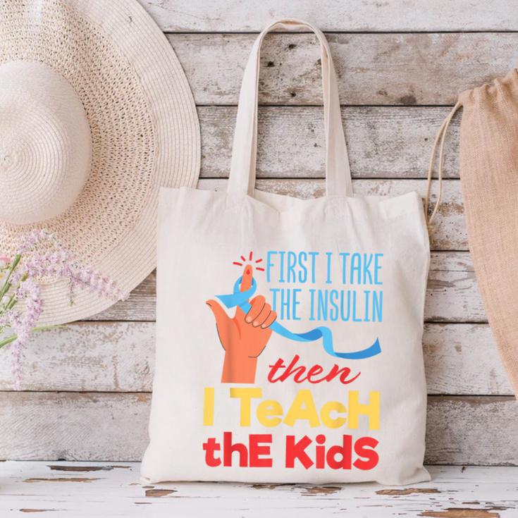Diabetic Teacher Diabetes Awareness Insulin Blue Ribbon Canvas Tote Bag, gift for family, gift for coworker
