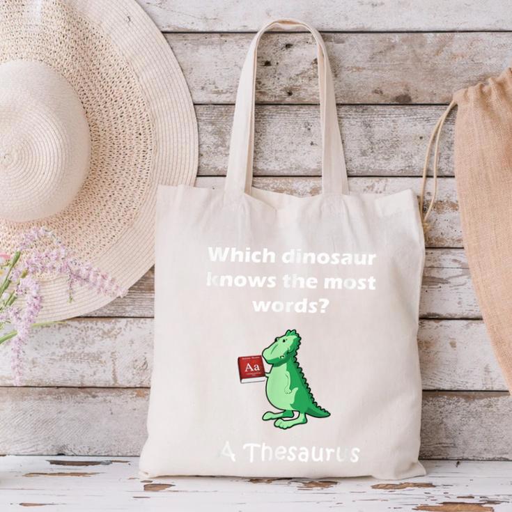 Dinosaur Thesaurus Grammar Joke Teacher Canvas Tote Bag, gift for family, gift for coworker Dinosaur Thesaurus Grammar Joke Teacher Canvas Tote Bag, gift for family, gift for coworker