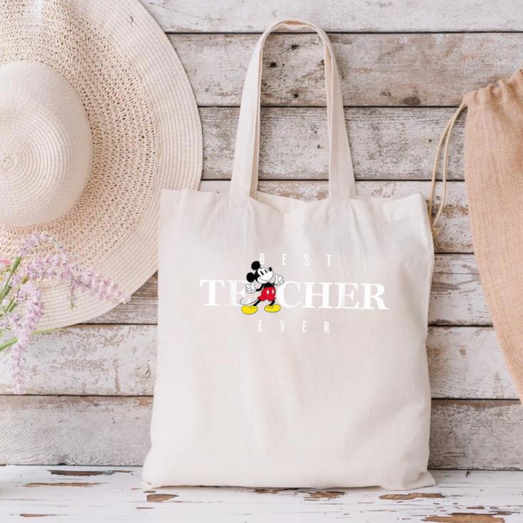 Disney Mickey Mouse Thumbs Up Best Teacher Ever Teacher Canvas Tote Bag, gift for family, gift for coworker