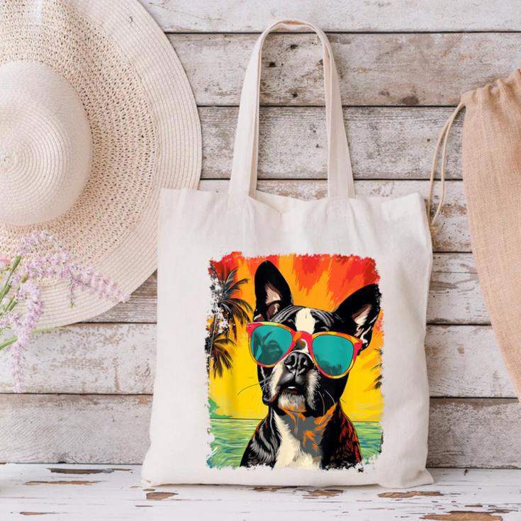 Dog Boston Terrier Hawaiian Canvas Tote Bag, gift for family, gift for coworker