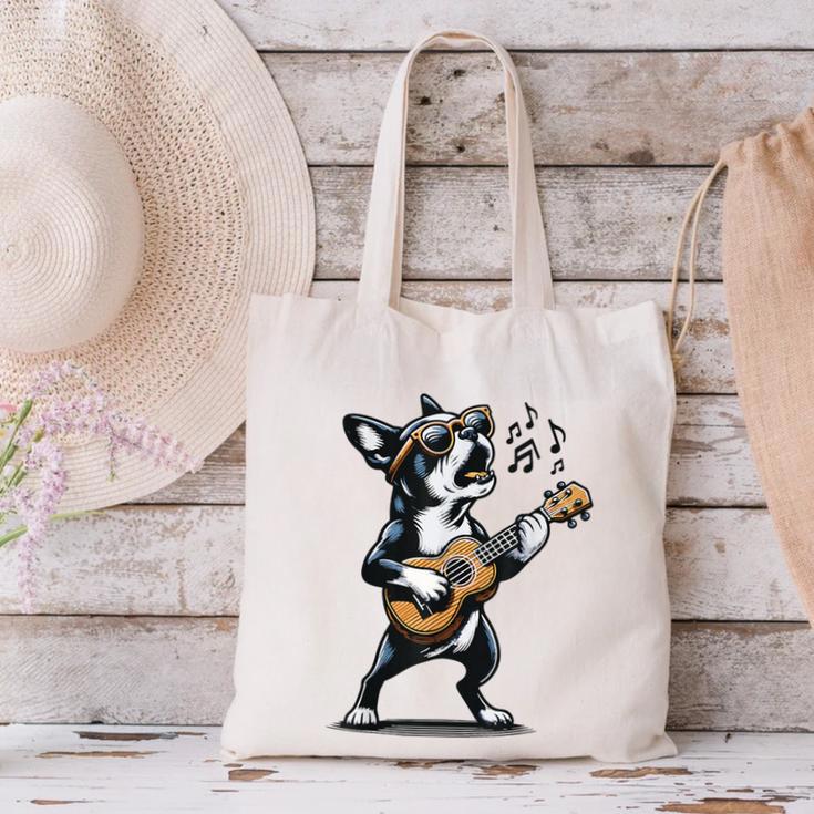 Dog Playing Guitar Singing Boston Terrier For Men Women Girls Kids Canvas Tote Bag, gift for family, gift for coworker