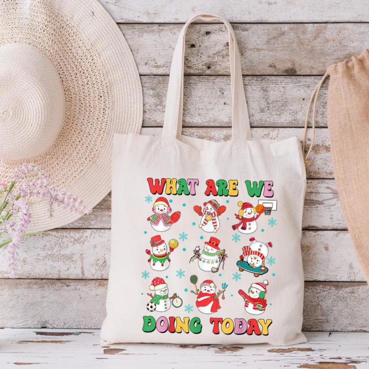 What Are We Doing Today PE Teacher Snowman Christmas Canvas Tote Bag, Pe Teacher Tote Bags, gift for family, gift for coworker