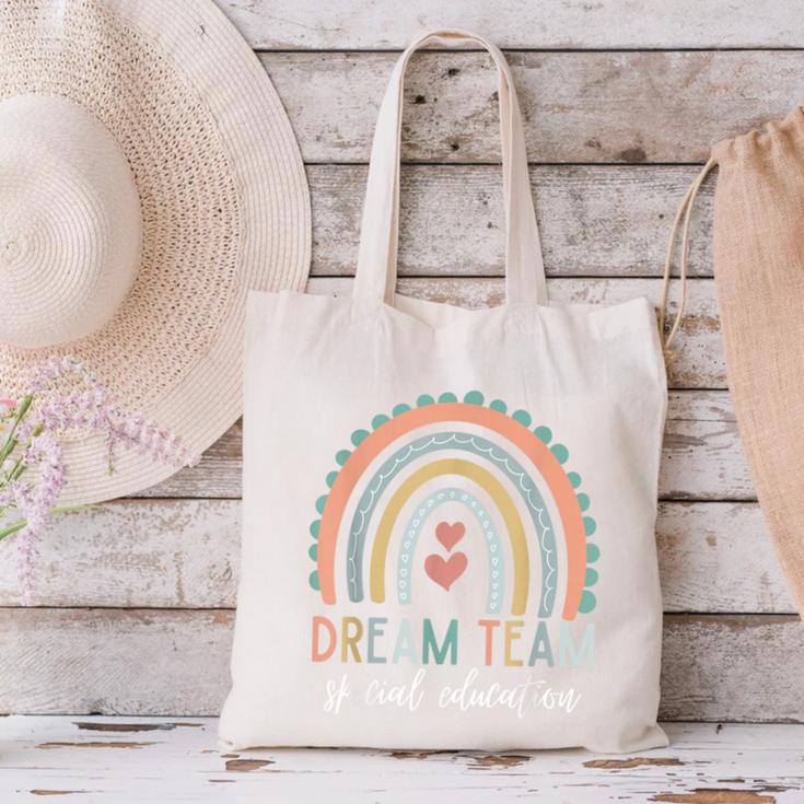 Dream Team Special Education Teacher ED SPED Squad Rainbow Canvas Tote Bag, gift for family, gift for coworker Dream Team Special Education Teacher ED SPED Squad Rainbow Canvas Tote Bag, gift for family, gift for coworker