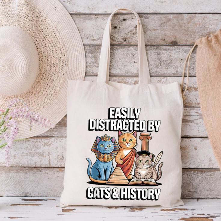 Easily Distracted By Cats & History Teacher Women Men Canvas Tote Bag, History Teacher Tote Bags, gift for family, gift for coworker